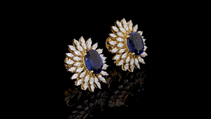 Pendientes de Lujo con Zafiro Azul Ovalado de Laboratorio y Diamante Cultivado en Laboratorio con Forma de Marquesa | Joyería de Novia y de Cóctel | OEM ODM - Product Image 3