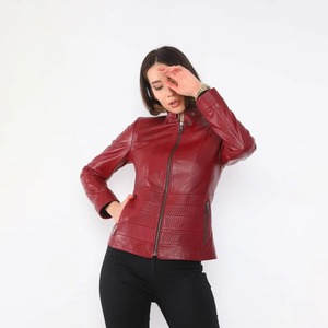 Custom Ladies <b>Quilted</b> Leather <b>Jacket</b> With Chenille Letters Womens Bomber Leather <b>Jacket</b> Supplier For Winter Wholesale - Product Image 5