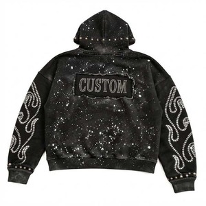 Sweat-shirt à capuche personnalisé avec strass pour homme, style streetwear oversize, vêtement d'automne noir, logo imprimé personnalisé au dos - Product Image 1