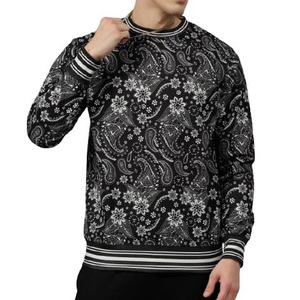 Sweat-shirt à col rond en molleton de coton noir à motif cachemire pour femme, manches longues, logo personnalisé, respirant, séchage rapide - Product Image 1
