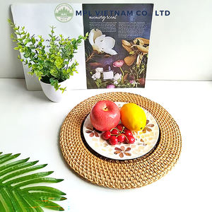Assiettes de présentation en rotin naturel écologiques, vaisselle en osier faite à la main, 32 cm de diamètre, personnalisable, moderne, pour la maison et l'hôtel - Product Image 3