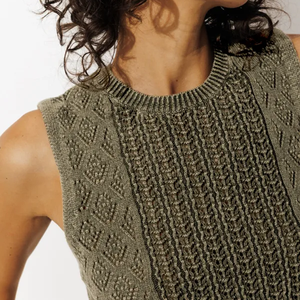 Chaleco sin mangas de punto geométrico verde oliva para mujer, cuello redondo, informal, otoño, 100% acrílico, corte regular, tejido a máquina - Product Image 4