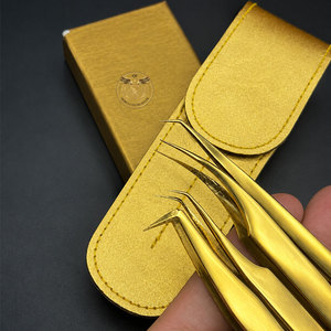 Juego de Pinzas para Pestañas de Acero Inoxidable Doradas Profesionales con Logotipo Personalizado para Extensiones de Pestañas Clásicas, de Volumen y Mega Volumen, OEM ODM - Product Image 2