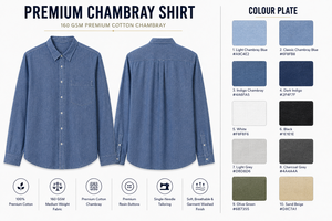 Chemise en chambray de coton décontractée pour homme, respirante, à manches longues, tissée pour l'été - Product Image 5