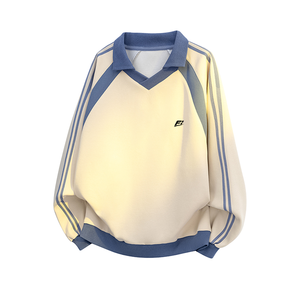เสื้อสเวตเชิ้ตคอปกโปโลสไตล์วินเทจแบบยูนิเซ็กซ์สำหรับผู้ชาย รุ่น OEM สั่งทำพิเศษ ทรงโอเวอร์ไซส์ แขนยาว ลายทางสไตล์รถแข่ง - Product Image 3
