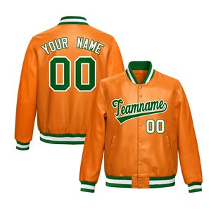 Unisex White PU Leather Varsity Jacket with Orange Trim Custom Name Number Printed Front <b>Back</b> Personliased Labels LOGO - Product Image 5