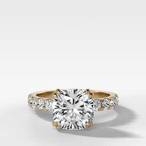 3 Carat 18K Gold IGI Certified Cushion Lab Grown Diamond Engagement <b>Ring</b> Double Prong Set Pave Band Solitaire Rhodium Plated - Product Image 1