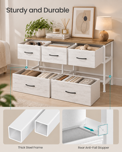 Modern 5-<b>Drawer</b> Dresser <b>White</b> Wood Top Freestanding Storage Cabinet <b>Bedroom</b> Furniture - Product Image 3