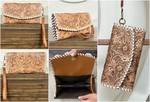 กระเป๋าสตางค์หนังวัวแท้ลายดอกไม้ งานแฮนด์เมด พรีเมียม ขายดี รุ่นใหม่ล่าสุด พร้อมสายคล้องมือ ป้องกัน RFID เหมาะสำหรับใช้ในชีวิตประจำวัน - Product Image 3