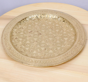 Wholesale Aluminum Meta Round Hammered Design with Embossed Design Metal <b>Serving</b> <b>Tray</b> <b>Gold</b> Plated for Dining Table Decoration - Product Image 3