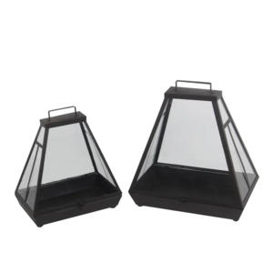 <b>Black</b> Metal <b>Lantern</b> Set with Glass Panels and White Candles for Outdoor Use Durable Tall Design - Product Image 2