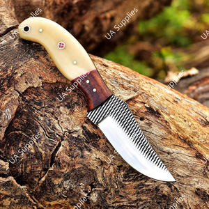 Cuchillo de caza de hoja fija de acero inoxidable con espiga completa, 58 HRC, afilado como una navaja, para camping, con mango de hueso de camello y madera, DIY - Product Image 3