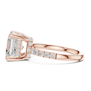 Anillo de compromiso unisex con diamante sintético redondo de 4.00 ct, engaste Asscher, oro macizo de 18k, banda con halo oculto, autenticado por IGI. - Product Image 4
