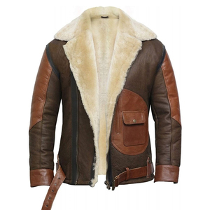 Casual Streetwear Men Shearling Leather <b>Jacket</b> Smooth Zipper Wind Resistant Daily Wear Shearling Leather <b>Jacket</b> For Men Custom - Product Image 3