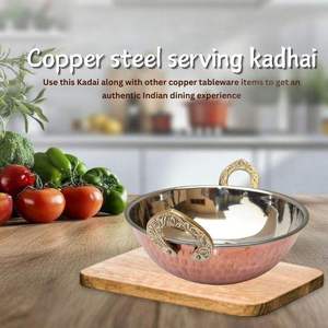 Cuenco Kadai de Cobre de Grado Alimenticio con Asas de Latón, Ligero, Antiadherente, Ecológico, Duradero, Plato para Curry Indio - Product Image 2