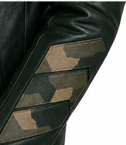 Veste en cuir vert pour homme, style motard, fermeture éclair, col rabattu - Product Image 2