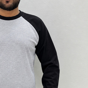 REDDITO Men's <b>Long</b> <b>Sleeve</b> <b>Raglan</b> <b>T</b>-<b>Shirt</b> Crew Neck Contrast Trim Gray Black Promotional Wear - Product Image 2