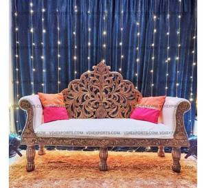 Sofá de madera tallado a mano, tradicional, de dos plazas para novios, para escenario de boda, sofá de lujo para mandap, hecho a medida. - Product Image 3