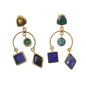 Laxmi Jewellers Classic Lab Created Sapphire Green Blue Drop <b>Earrings</b> 18K Gold Plated Brass Geometric Bohemian Women Bulk - Product Image 5