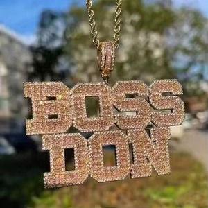 จี้รูปตัวอักษร Boss Don ประดับโรสโมอิสซาไนต์ + เงินแท้ 925 คริสตัลไรน์สโตน โลหะผสมสังกะสี สไตล์ฮิปฮอป ของขวัญสำหรับผู้ชาย - Product Image 1