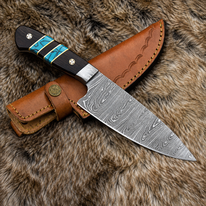 Couteau de Chef en Acier Damas de Haute Qualité, Lame Tranchante comme une Rasoir de 7 Pouces, Manche en Bois Wengé et Résine, Personnalisable OEM/ODM - Vente Chaude - Product Image 1
