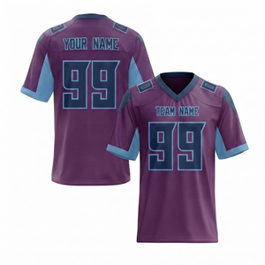 เสื้อฟุตบอลอเมริกันแบบสั่งทำพิเศษสำหรับผู้ชาย  แบบซับลิเมชั่น ระบายอากาศได้ดี  พร้อมปักชื่อ  สำหรับทุกเพศ  ผู้ใหญ่  สีน้ำเงินเข้ม  คุณภาพสูง ผ้าฝ้าย 100% - Product Image 1