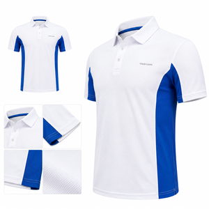 Camiseta Polo Blanca y Azul para Hombre, Personalizada, de Manga Corta, Secado Rápido, Tejido 100% de Punto, Diseño Casual, con Colocación de Logotipo - Product Image 3