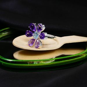 Anillo Clásico de Plata de Ley 925 con Topacio Azul y Amatista, Joyería Plateada para Mujer, para Bodas - Product Image 5