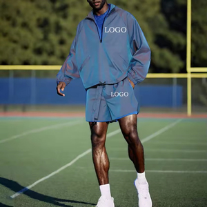 <b>Men's</b> Sporty Tracksuit Full Sleeve Quarter-<b>Zip</b> Lightweight Polyester Loose Fit <b>Shorts</b> With Drawstring Waist And Side <b>Pockets</b> - Product Image 1