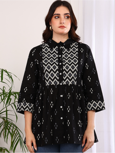 Colección de Kurtis Cortos de Algodón con Estampado Geométrico y Kurta con Estampado Ikat, Cuello con Solapa, Manga Tres Cuartos, Ropa para Mujer - Product Image 4