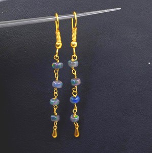 Boucles d'oreilles en perles d'opale éthiopienne noire naturelle, opale multicolore, cabochon en or 14 carats - Product Image 3