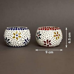 Mosaic Glass Decorative T Light Candle <b>Holders</b> Elegant Multicolor Candle Stand for Home Decor Festive Lighting - Product Image 2