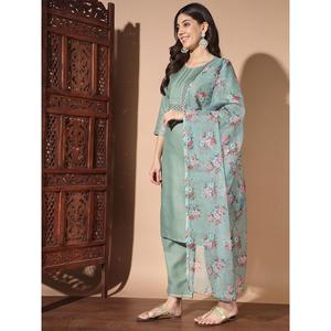 Ensemble haut et bas en organza brodé avec des sequins et un dupatta imprimé numérique Pista - Product Image 2