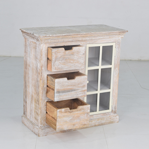 Natural White Distressed Finish Solid Multi-Drawer Cabinet Industrial <b>Sideboard</b> for Home Living Room Dining Farmhouse Wooden - Product Image 1