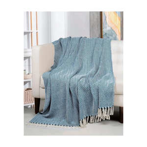 Heringbone Modern <b>Blue</b> Geometric Woven Throw With Tassels Rectangular Cotton Home Decor All Season Breathable Textured <b>Blanket</b> - Product Image 3