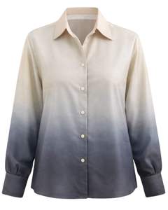 Chemise boutonnée à manches longues pour femme, dégradé beige à gris anthracite, style décontracté pour le bureau, fabrication sur mesure OEM, haut de gamme. - Product Image 1
