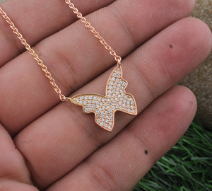 Collier pendentif papillon plaqué or rose 18 carats de luxe pour femmes, bijoux animaliers en zircone cubique AAA, vente en gros pour femmes - Product Image 2