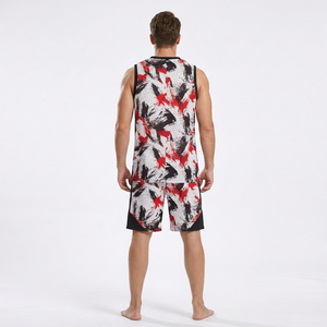 Ensemble de maillots de basket sublimés pour hommes, rouge et noir, col en V, sans manches, respirant, coupe athlétique, toutes saisons, 100 % polyester - Product Image 4