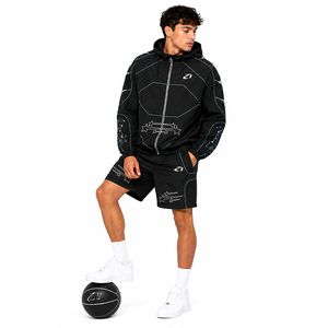 Men's Black Custom <b>Reflective</b> Windbreaker <b>Jacket</b> and Shorts Lightweight Hooded <b>Running</b> Tracksuit OEM Sportswear Hoodies Outfit - Product Image 4