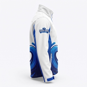 Chaqueta Deportiva Cortavientos con Estampado Dinámico y Gráficos Personalizados, Cuello Alto, Cierre Completo, Diseño Sublimado con Patrón de Ondas Azules - Product Image 3
