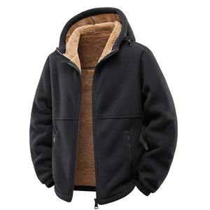 Veste polaire pour homme à capuche avec fermeture éclair, vêtements d'extérieur chauds pour l'hiver, coupe classique, couleur unie avec poches, coupe-vent, vêtements d'extérieur - Product Image 1