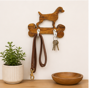 Rustic Handcrafted Wooden Dog Silhouette Wall Leash Holder & Key Rack Decorative Bone Design Pet Accessory Hanger For Entryway - Product Image 4