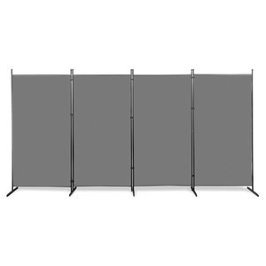 6FT 4-Fold 160g Polyester Cloth and <b>Plastic</b> <b>Screen</b> with Carbon Steel Frame Gray Foldable Room Divider - Product Image 1