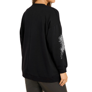 Plus Size Women's Breathable Knitted Curve Black & Silver <b>Sequin</b> Embellished Sweatshirt for Autumn/Winter/Summer/Spring - Product Image 4