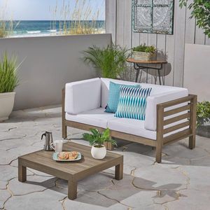Set da Giardino OANA in 3 Pezzi, Divanetto Bianco con Tavolino - Product Image 1