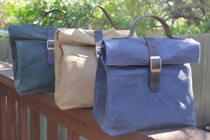 Bolsa de Almuerzo de Lona y Cuero Resistente, Bolsa Térmica Aislada, Porta Comida Impermeable para Viajes LCLB-0004 - Product Image 4