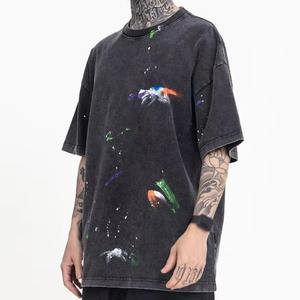 Camiseta de Moda con Logotipo Personalizado, Lavado Ácido, 100% Algodón, Unisex, Transpirable, Talla Grande, Estilo Vintage para Hombre - Product Image 3