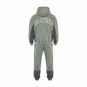 Ensemble survêtement homme personnalisé en molleton de coton, deux tons vert et noir, avec strass, style streetwear, vente en gros OEM - Product Image 3