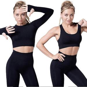 Conjunto Deportivo de 2 Piezas para Mujer, Cintura Alta, Cuello Redondo, Top Sin Mangas, Leggings Largos, Poliéster/Algodón, Sin Costuras, Elástico - Product Image 5
