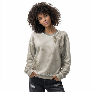 Sweat-shirts courts à épaules tombantes et effet usé pour femme, col rond, manches longues, broderie, style streetwear, en molleton polyester/coton - Product Image 4